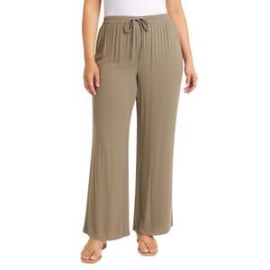 Zara Women's Beige Khaki High Waisted Drawstring Wide Leg Trousers Pants Size L